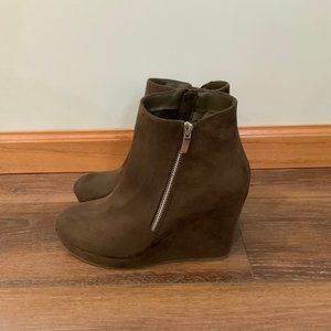 Chocolate Brown Wedge Booties with Silver Zipper
